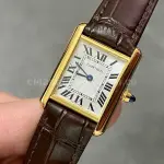 F1 Factory Cartier Tank Louis Cartier W1529856 22mm Yellow Gold Brown Leather Strap Roman Numerals Silver Dial