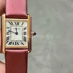 F1 Factory Cartier Tank Louis Cartier WGTA0010 22mm Rose Gold Red Leather Strap Roman Numerals Silver Dial