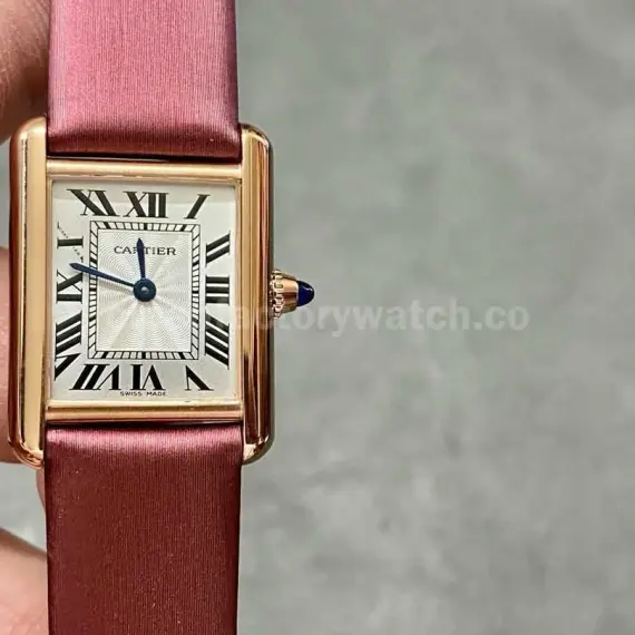 F1 Factory Cartier Tank Louis Cartier WGTA0010 22mm Rose Gold Red Leather Strap Roman Numerals Silver Dial