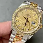 GM Factory Rolex Datejust 126283RBR-0029 36mm Diamond Yellow Gold Bezel Half Yellow Gold Diamond Mop Gold Palm Motif Dial Jubilee