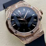 HB Factory Hublot Classic Fusion 550.OS.1800.RX.1604.ORL19 40mm Diamond Rose Gold Black Rubber Strap Black Dial