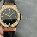 HB Factory Hublot Classic Fusion 565.OX.1480.LR.1204 38mm Rose Gold Leather Strap Black Dial
