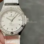 HB Factory Hublot Classic Fusion 582.NX.2610.RX.1204 38mm Diamond Bezel Steel Leather Strap White Dial