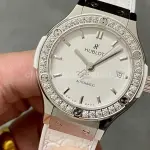 HB Factory Hublot Classic Fusion 582.NX.2610.RX.1204 38mm Diamond Bezel Steel Leather Strap White Dial