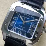 J12 Factory Cartier Santos WSSA0063 35.1mm Leather Strap Roman Numerals Blue Dial