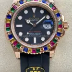 KF Factory Rolex Yacht-Master 116695SATS 40mm Rose Gold Rubber Strap Black Dial