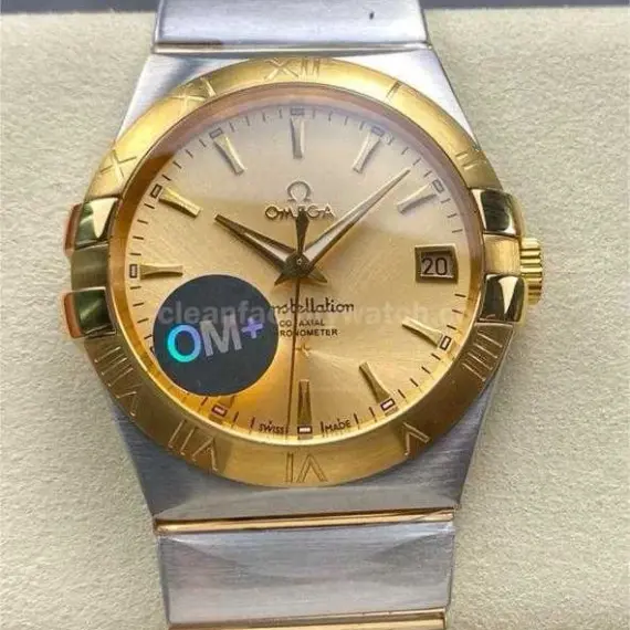 OM+ Factory Omega Constellation Men 123.20.38.21.08.001 38mm Gold/Steel Champagne Dial