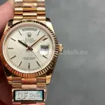 QF Factory Counterweight Rolex Day-Date 128235 36mm Full Rose Gold Silver Dial