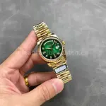 QF Factory Counterweight Rolex Day-Date 128238-0069 36mm Full Yellow Gold Diamond Mope&Baguette Diamond Green Dial