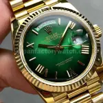 QF Factory Counterweight Rolex Day-Date 128238-0118 36mm Full Yellow Gold Roman Numerals Green Dial