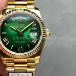 QF Factory Counterweight Rolex Day-Date 128238-0118 36mm Full Yellow Gold Roman Numerals Green Dial
