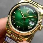 QF Factory Counterweight Rolex Day-Date 128238-0118 36mm Full Yellow Gold Roman Numerals Green Dial
