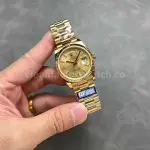 QF Factory Counterweight Rolex Day-Date 128238 36mm Full Yellow Gold Baguette Diamond Gold Dial