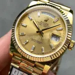 QF Factory Counterweight Rolex Day-Date 128238 36mm Full Yellow Gold Baguette Diamond Gold Dial