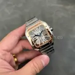 THB Factory Cartier Santos WHSA0012 39.8mm Full Steel Silver Roman Numerals Skeleton Dial