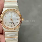 TW Factory Omega Constellation Quartz 123.25.27.60.55.007 27mm Diamond&Rose Gold Bezel Half Rose Gold Steel Mother Of Pearl Diamond Dial