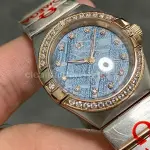 TW Factory Omega Constellation Quartz 131.25.28.60.99.001 27mm Diamond Bezel Half Rose Gold Steel Diamond Blue Dial
