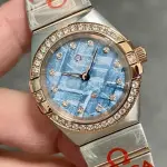 TW Factory Omega Constellation Quartz 131.25.28.60.99.001 27mm Diamond Bezel Half Rose Gold Steel Diamond Blue Dial