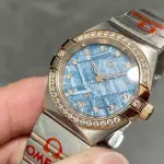TW Factory Omega Constellation Quartz 131.25.28.60.99.001 27mm Diamond Bezel Half Rose Gold Steel Diamond Blue Dial