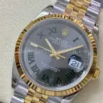 VS Factory Rolex Wimbledon Datejust 126233-0035 36mm Half Yellow Gold Roman Number Grey Dial Jubilee
