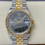 VS Factory Rolex Wimbledon Datejust 126233-0035 36mm Half Yellow Gold Roman Number Grey Dial Jubilee